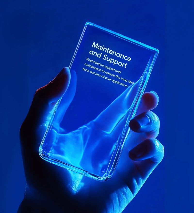 Hand holding a phone showing app maintenance