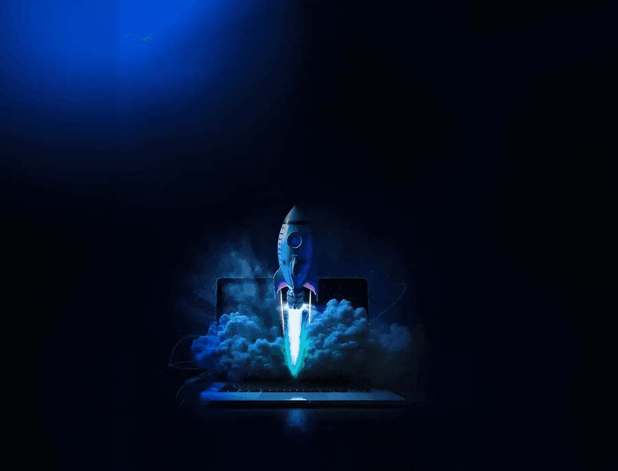 Rocket launching from a laptop screen