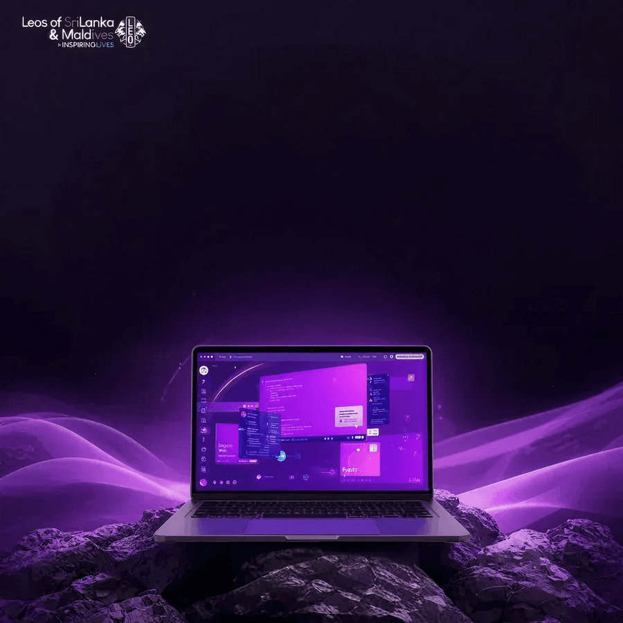 Laptop displaying a website against a purple glow