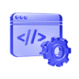 Browser window with code brackets and a gear