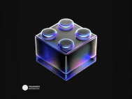 Iridescent glass building block rendered in three dimensions