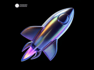 Iridescent glass rocket rendered in three dimensions